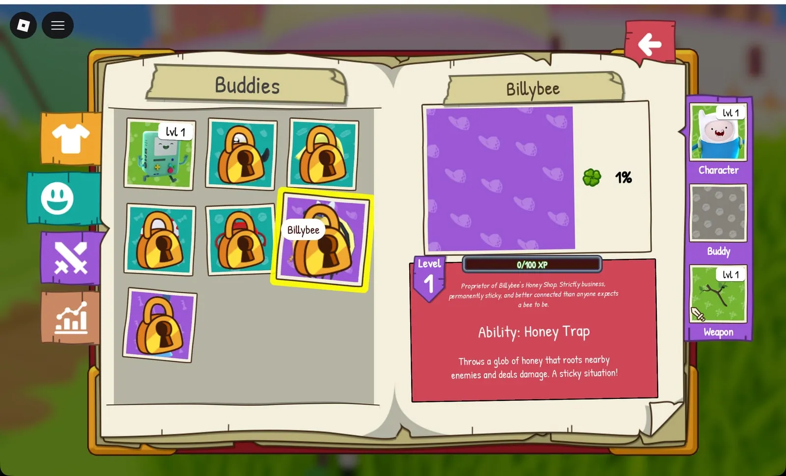 Adventure Time RPG Billybee buddy: Honey Trap ability