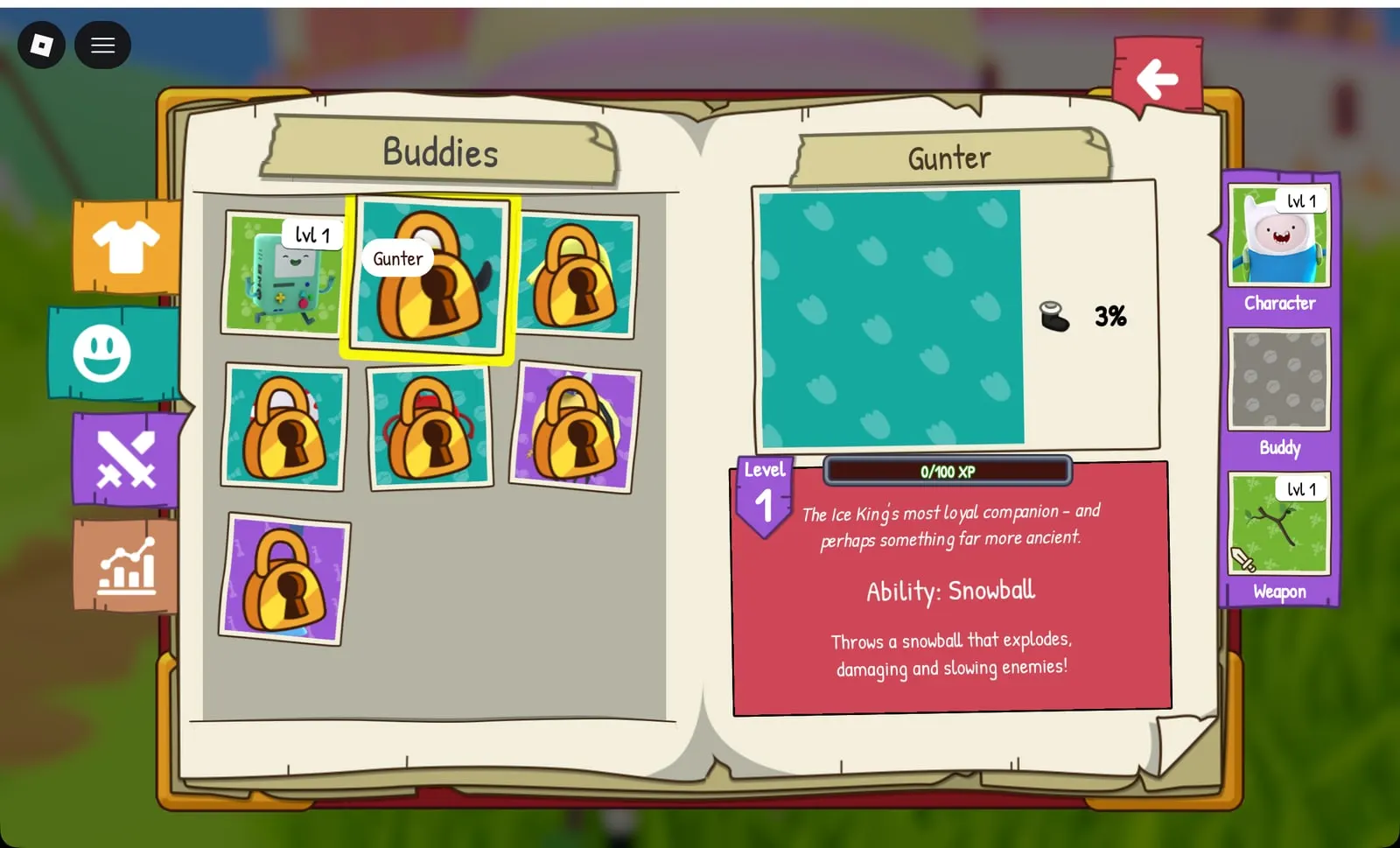 Adventure Time RPG Gunter buddy: Snowball ability