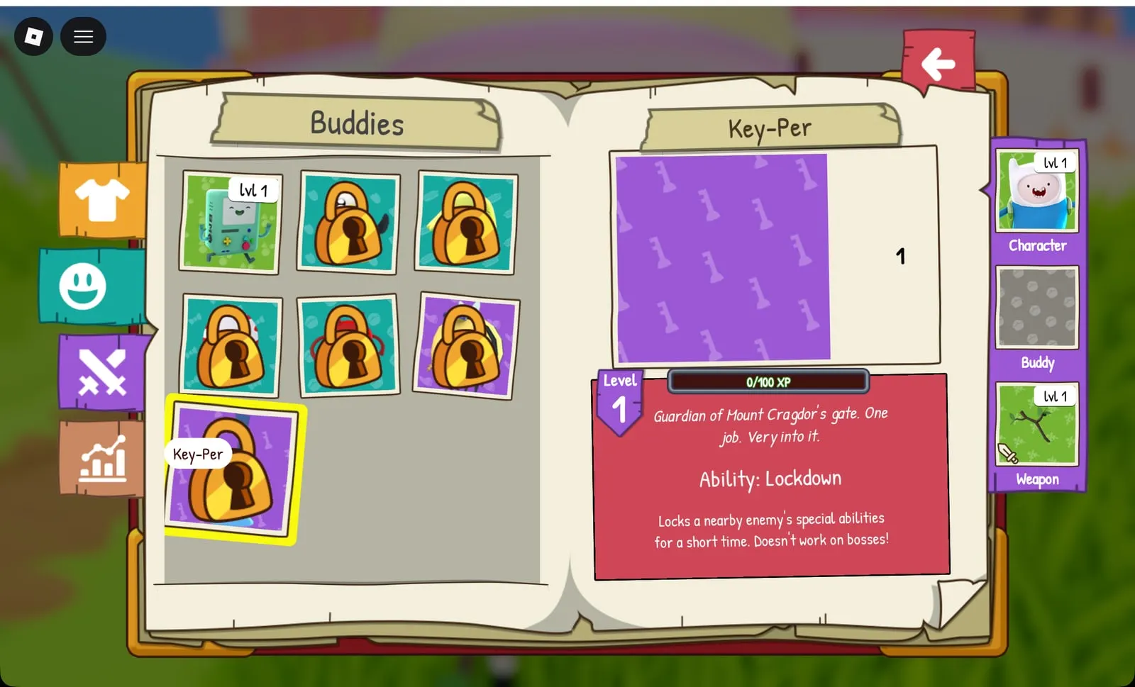 Adventure Time RPG Key-Per buddy: Lockdown ability