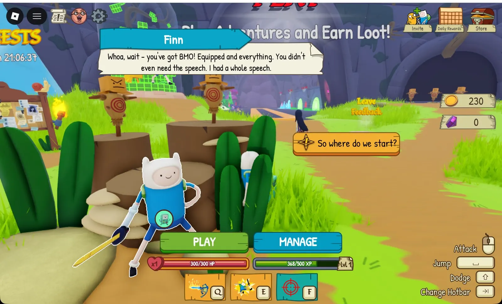 Adventure Time RPG Finn noticing BMO is already equipped during Buddy Up