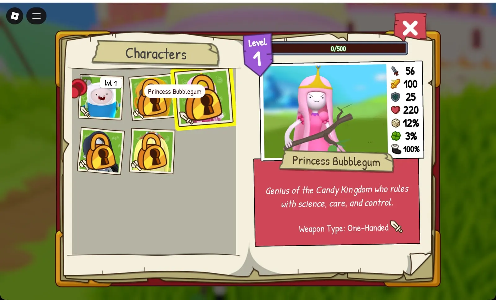 Adventure Time RPG Princess Bubblegum character card, locked