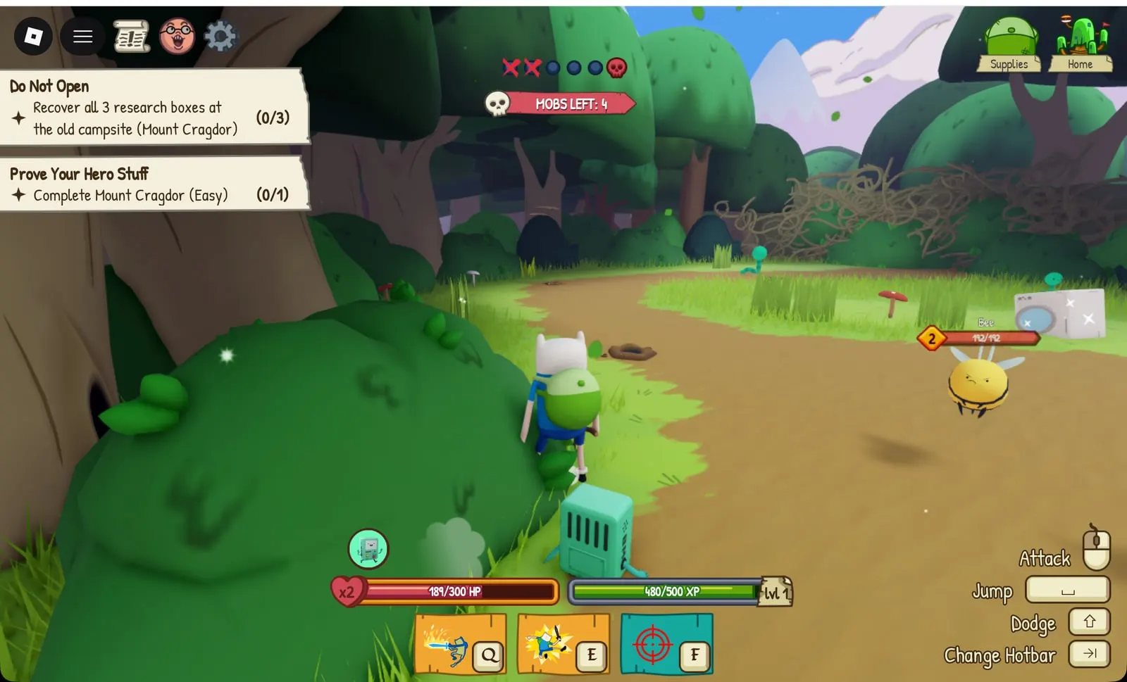 Adventure Time RPG Mount Cragdor later section with a level 2 Bee