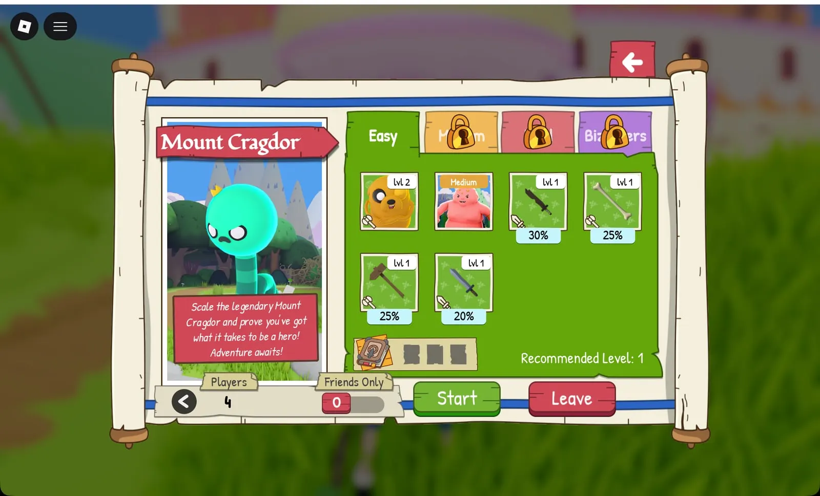 Adventure Time RPG Mount Cragdor Easy rewards: Jake and four weapons with drop chances